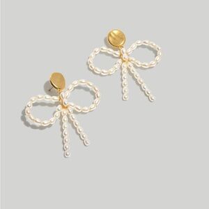 Madewell Gold and White Bow Earrings